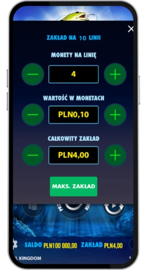Ustawianie stawki Big Bass Bonanza
