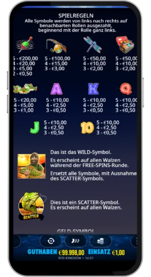 Spielregeln-Seite mit Symbolauszahlungen in EUR
