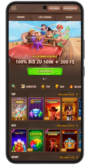 Casino-Startseite mit Big Bass Bonanza App-Bereich
