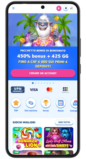 Homepage del casinò con la sezione dell’app Big Bass Bonanza
