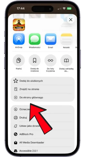 Przycisk udostępniania w Safari na iPhonie