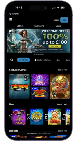 Safari browser on iPhone displaying the casino homepage