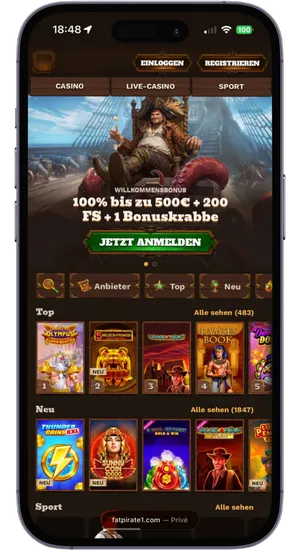 Safari-browser op iPhone met de startpagina van het casino