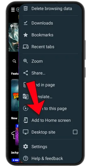 Download section of the casino site with Android option