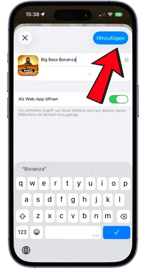 Safari-Menü mit Option Zum Home-Bildschirm hinzufügen auf iPhone