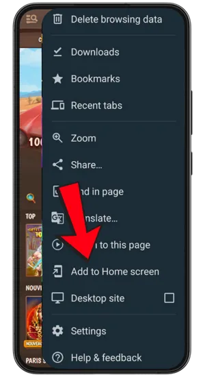 Section de téléchargement du site du casino avec l’option Android