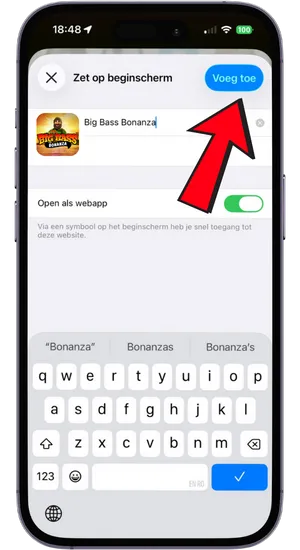 Safari-menu met Voeg toe aan beginscherm optie op iPhone