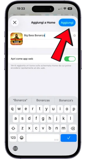Menu di Safari con l’opzione Aggiungi alla Home su iPhone