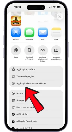 Pulsante Condividi nel browser Safari su iPhone