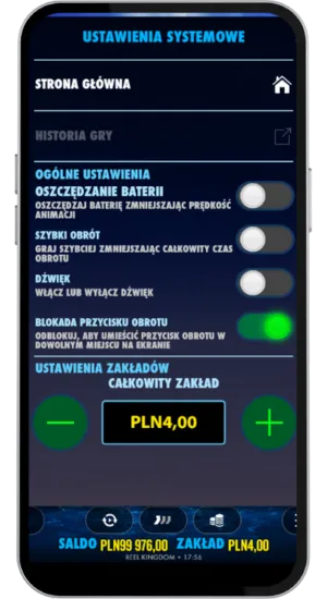 Menu ustawień: oszczędzanie baterii, szybkie obroty, dźwięk, blokada przycisku