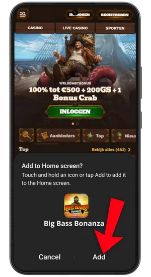 Big Bass Bonanza snelkoppeling toevoegen aan Android startscherm