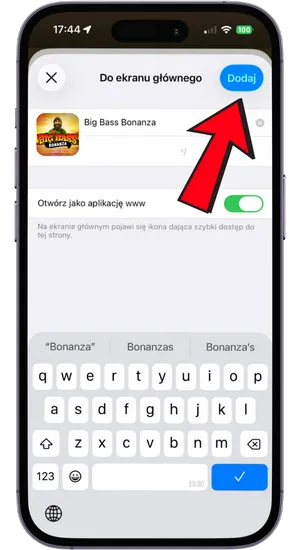 Menu Safari z opcją Dodaj do ekranu głównego na iPhonie