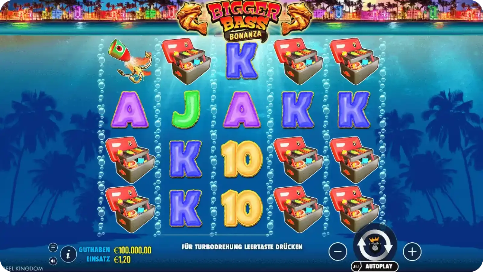 Bigger Bass Bonanza gewinn Basisspiel mit Unterwasser-Grafik